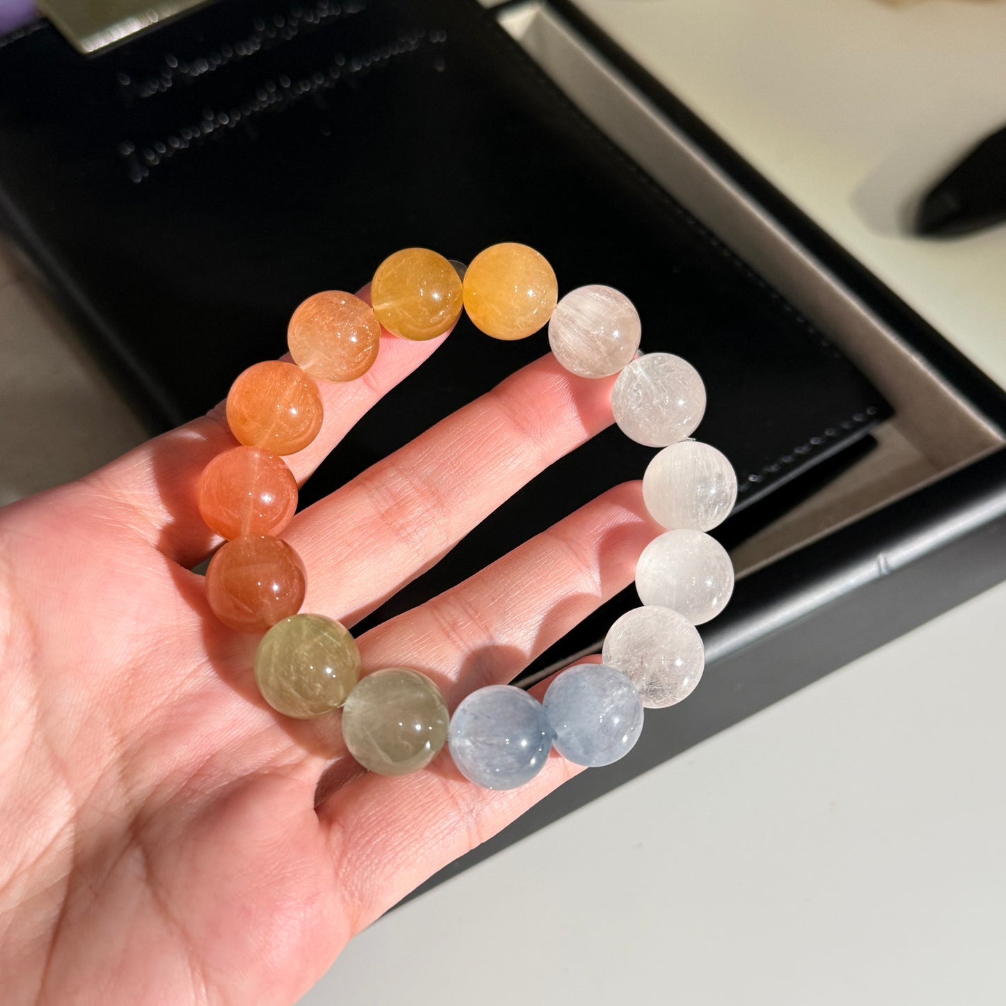 Rainbow Rabbit Hair Rutiled 13.6mm Beaded Bracelet HQ