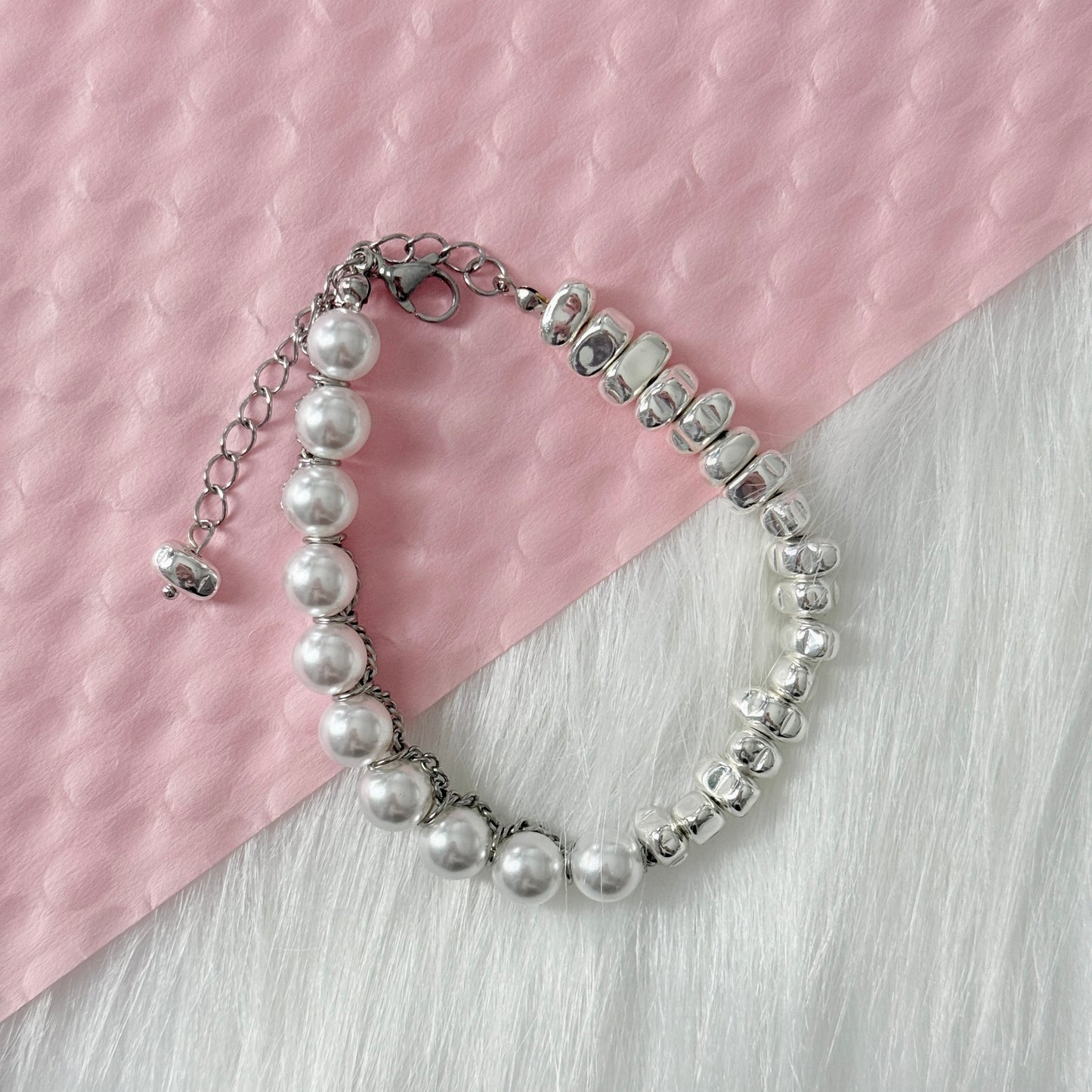 Heavily Silver-Plated Pearl Hematite Bracelet