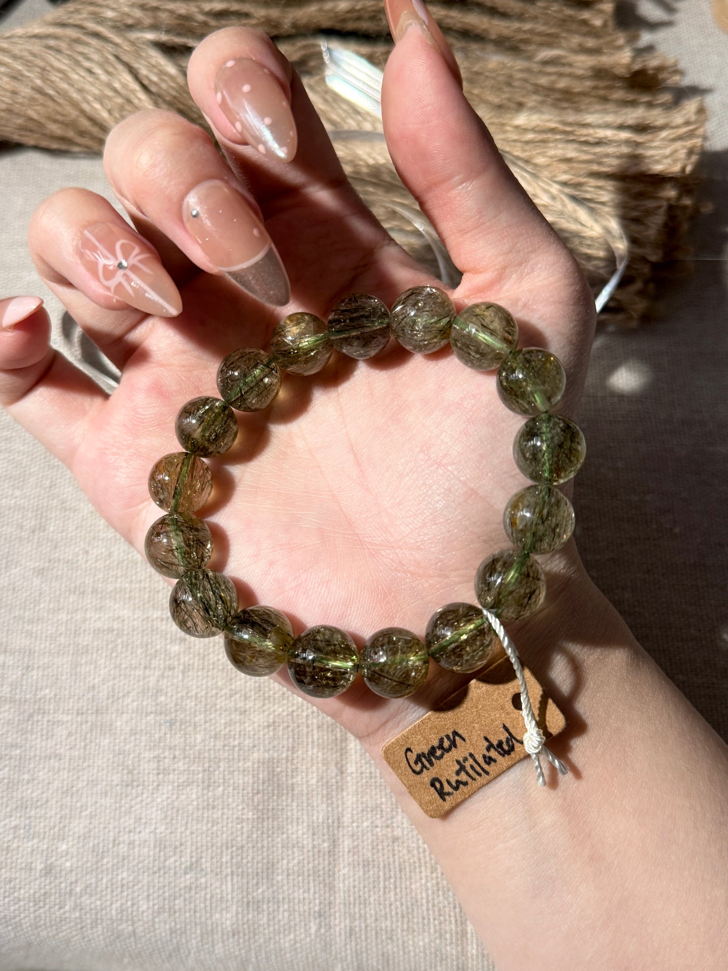 Tourmalinated Green Rutilated Quartz 11.9mm Beaded Bracelet