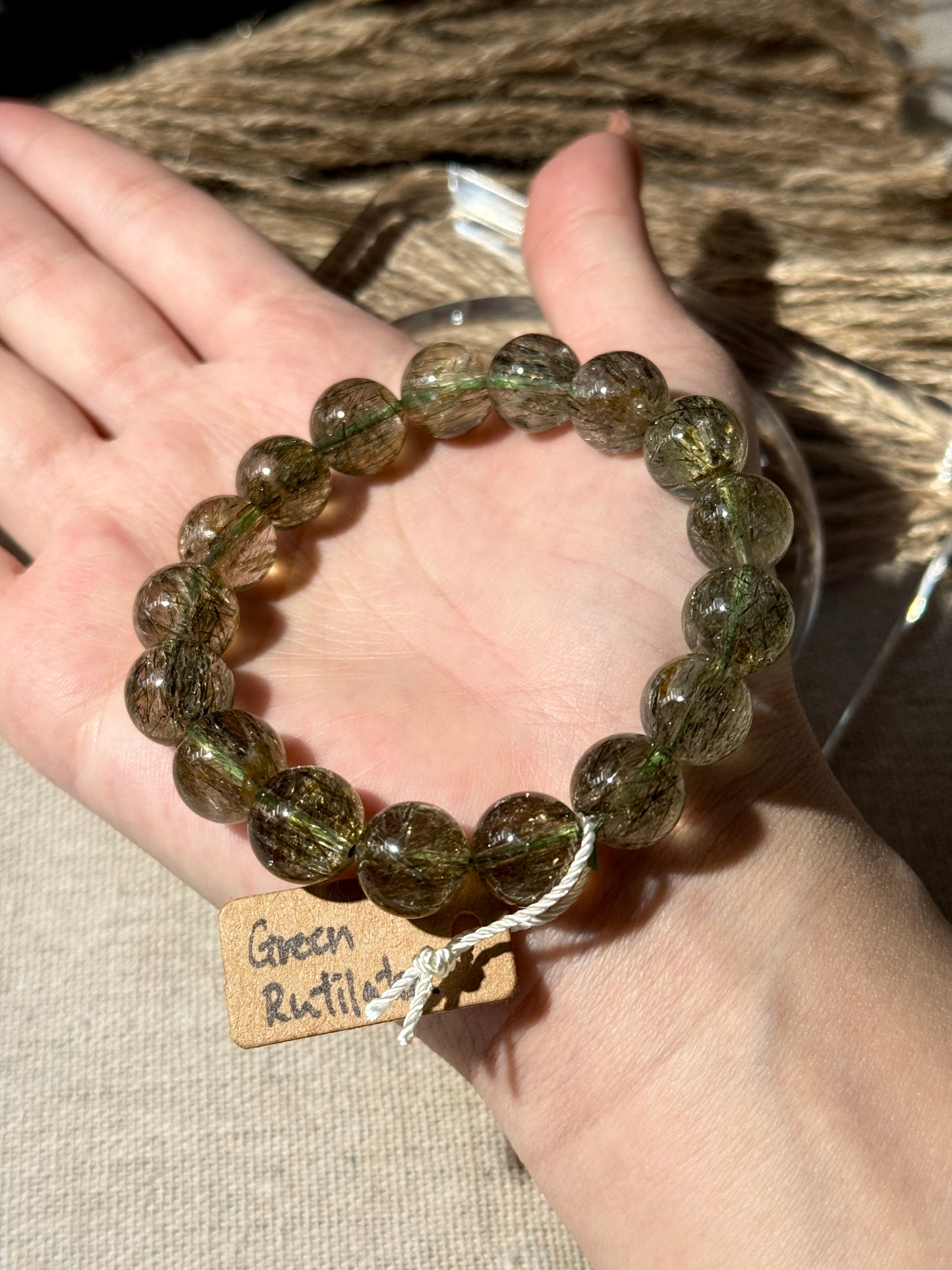 Tourmalinated Green Rutilated Quartz 11.9mm Beaded Bracelet