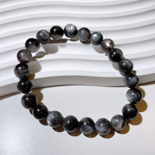 Black/Grey Skeleton Strawberry Quartz Sunstone Beaded Bracelet