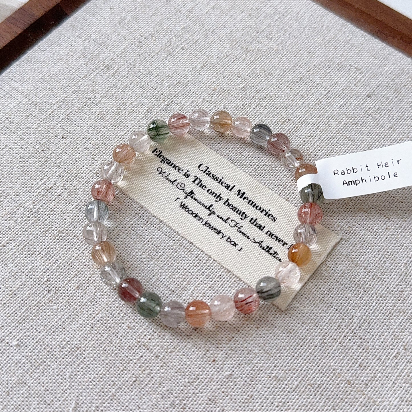 Rainbow Rabbit Hair Amphibole 6.3mm Beaded Bracelet