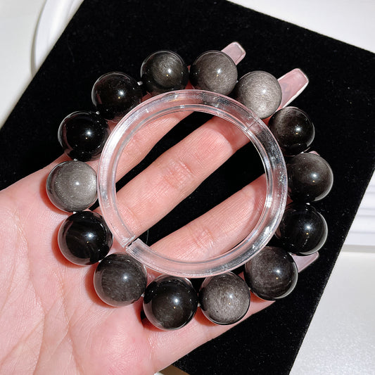 Silver Obsidian Beaded Bracelet