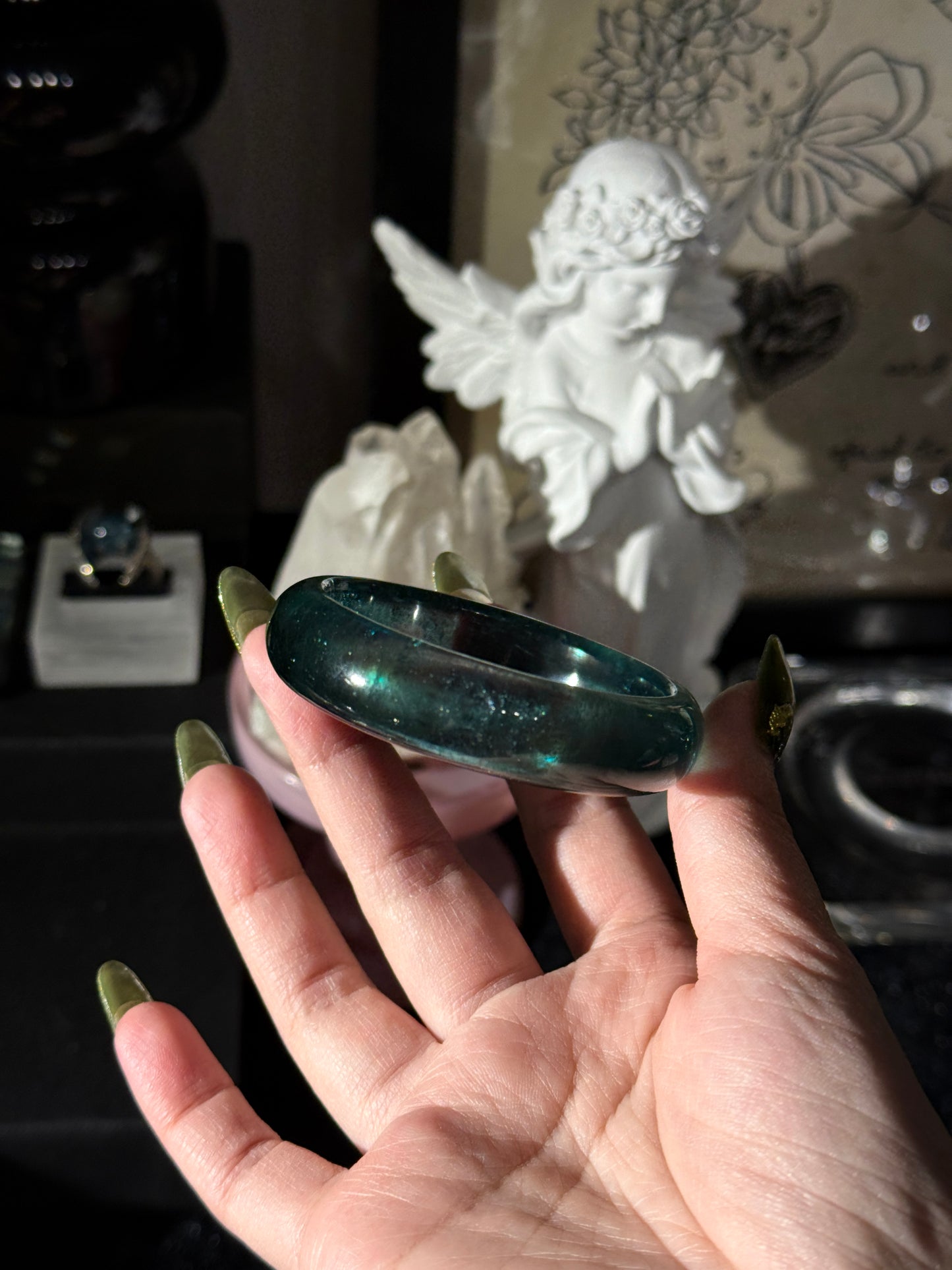 Dark Green Beryl Aquamarine Bangle