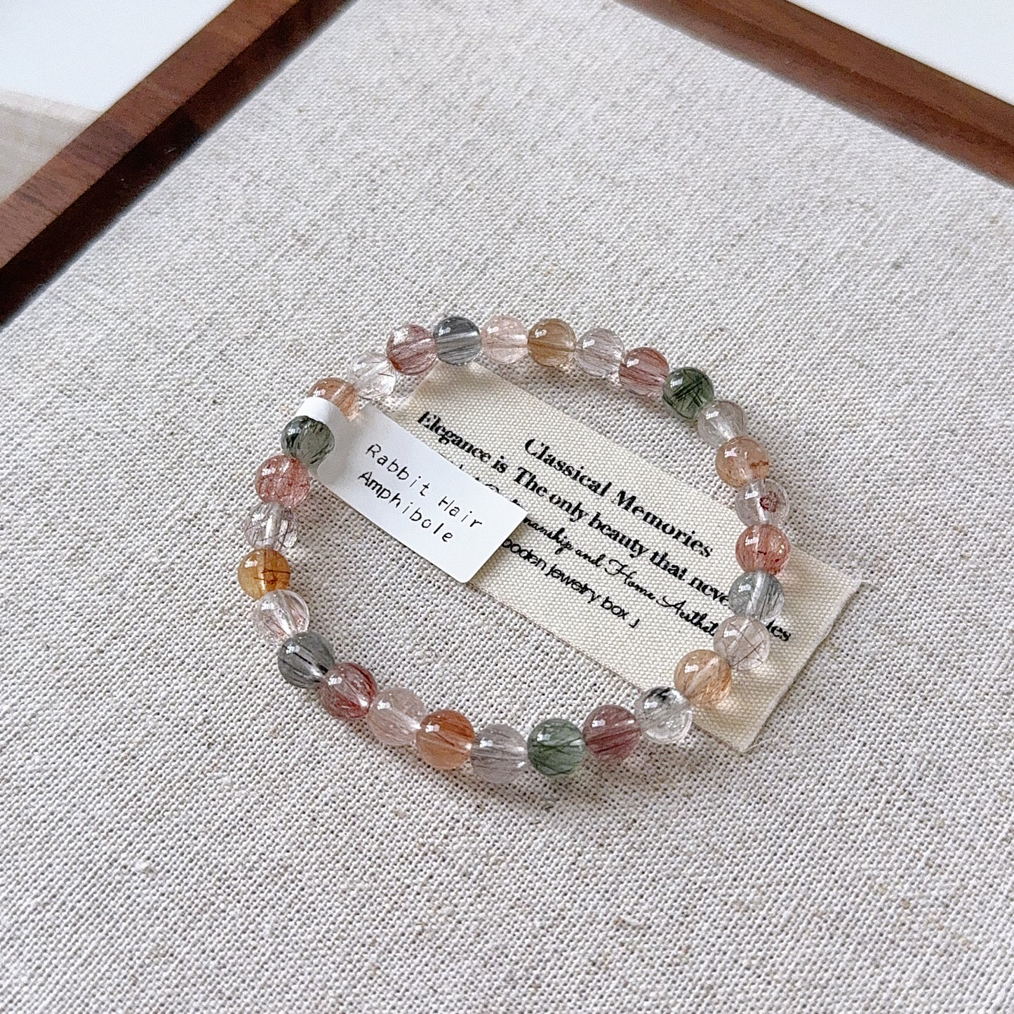 Rainbow Rabbit Hair Amphibole 6.3mm Beaded Bracelet