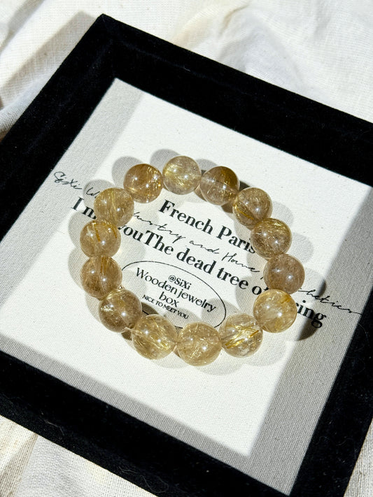 Golden Rutilated Quartz 13.8mm Beaded Bracelet