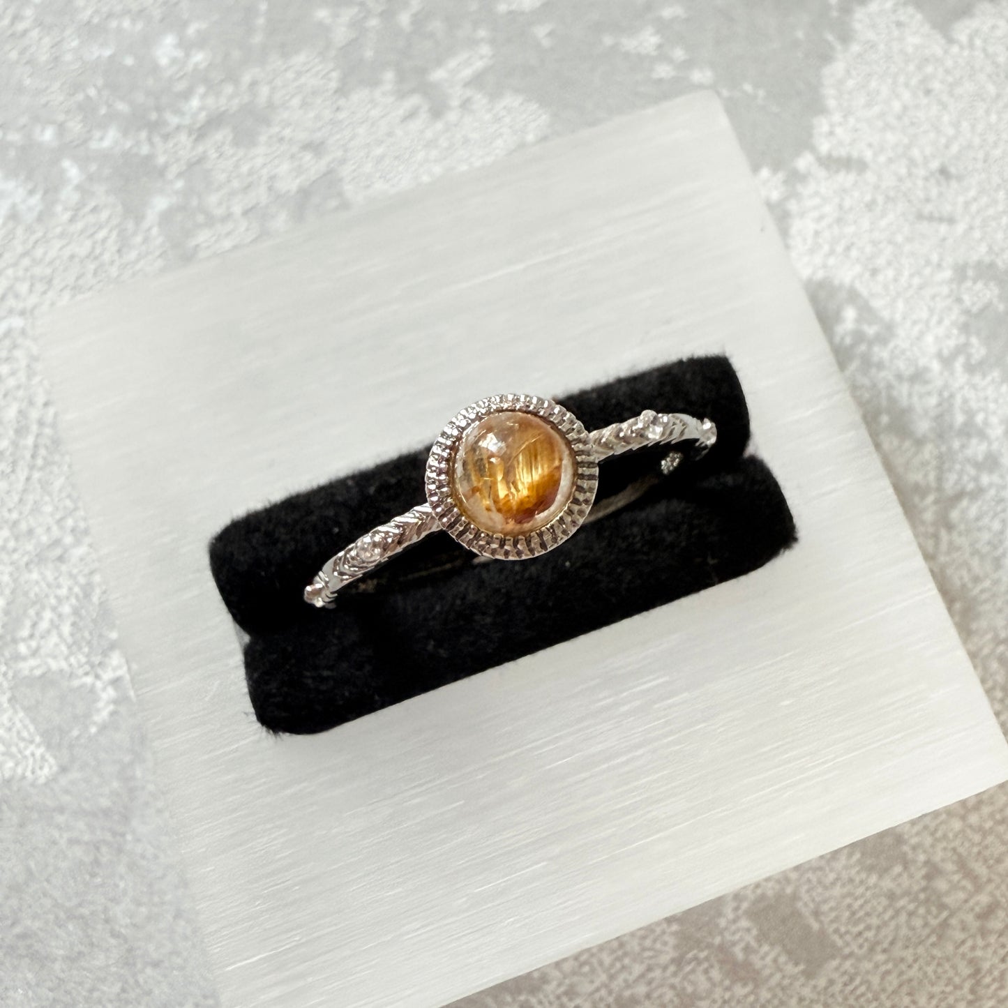 Vintage S925 Golden Rutile Quartz Zirconia Ring