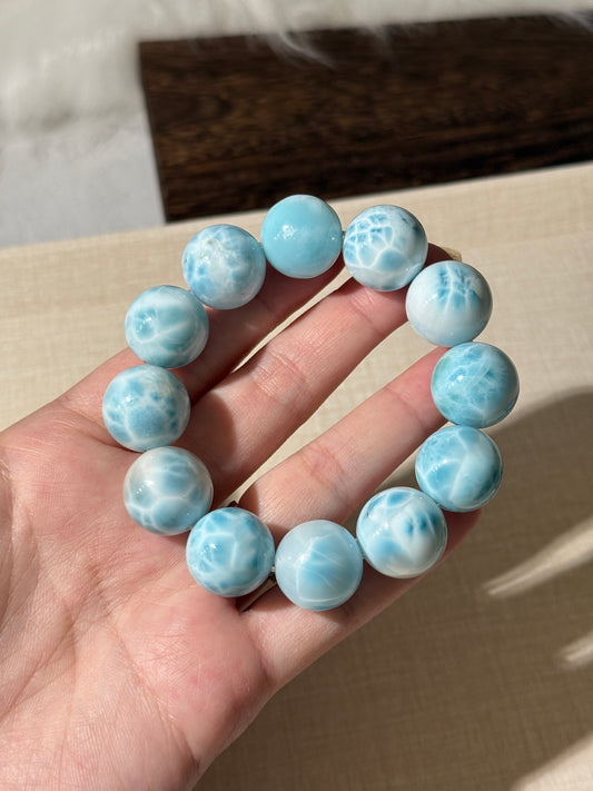 Sky Blue Larimar 16mm Beaded Bracelet