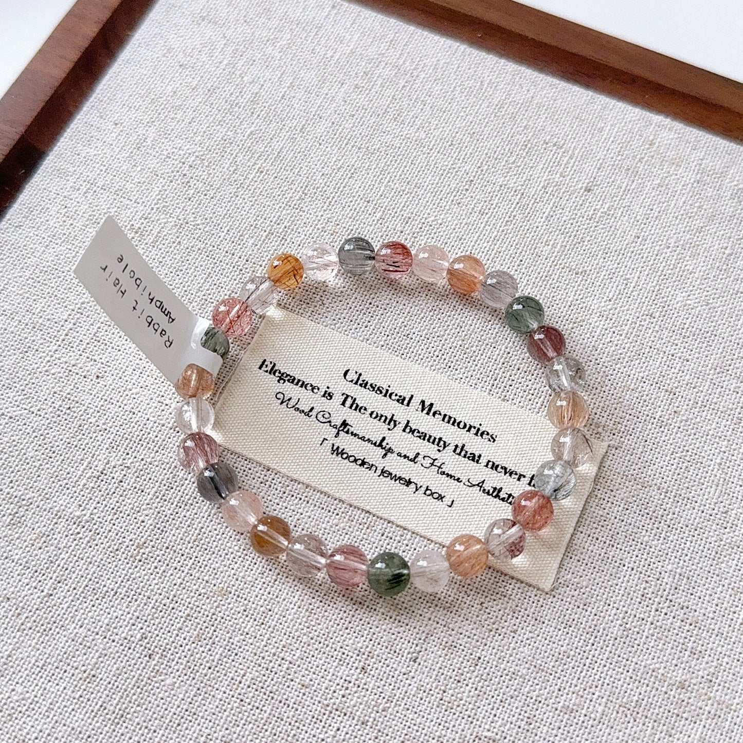 Rainbow Rabbit Hair Amphibole 6.3mm Beaded Bracelet