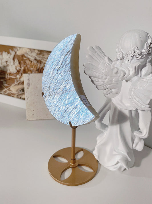 Belomorite Moonstone Moon Shape Carving with Stand