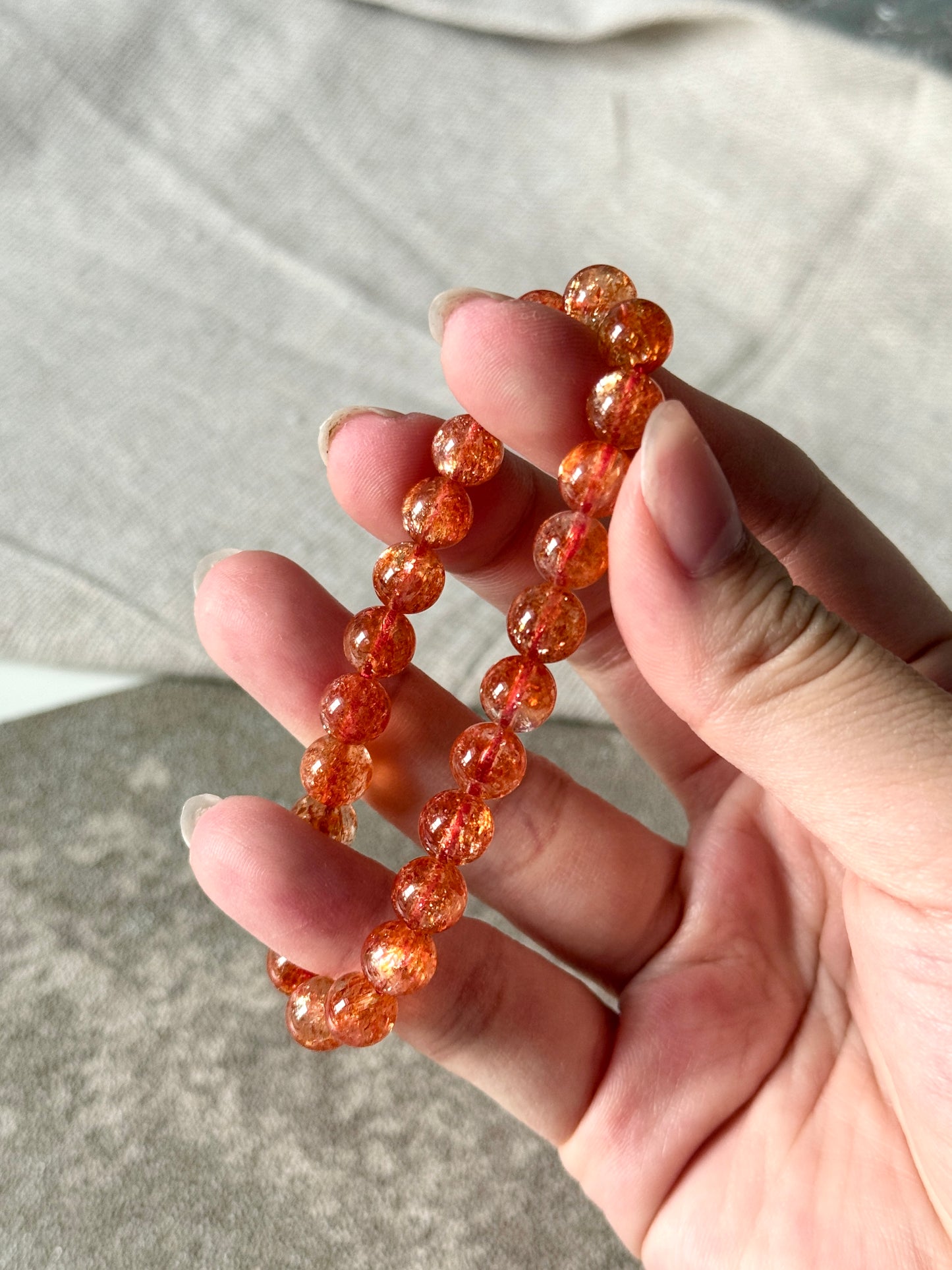 Premium Quality Golden Strawberry Orange Sunstone Beaded Bracelet