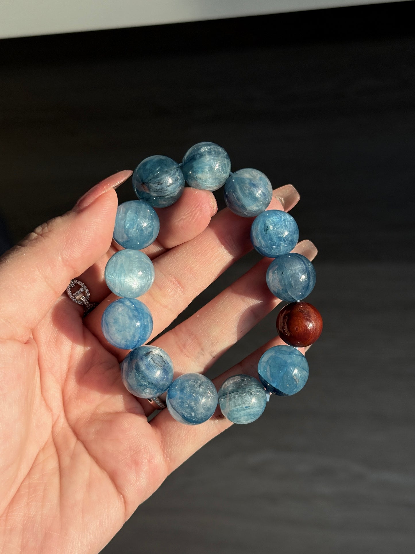 Van Gogh Kyanite with Red Amphibole Rutilated Quartz Beaded Bracelet