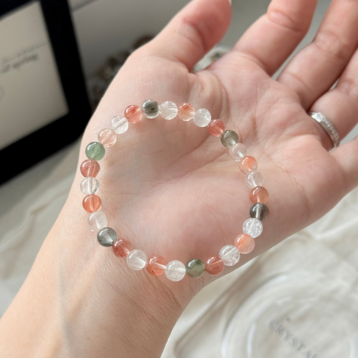 Rainbow Rabbit Hair Amphibole 6.5mm Beaded Bracelet