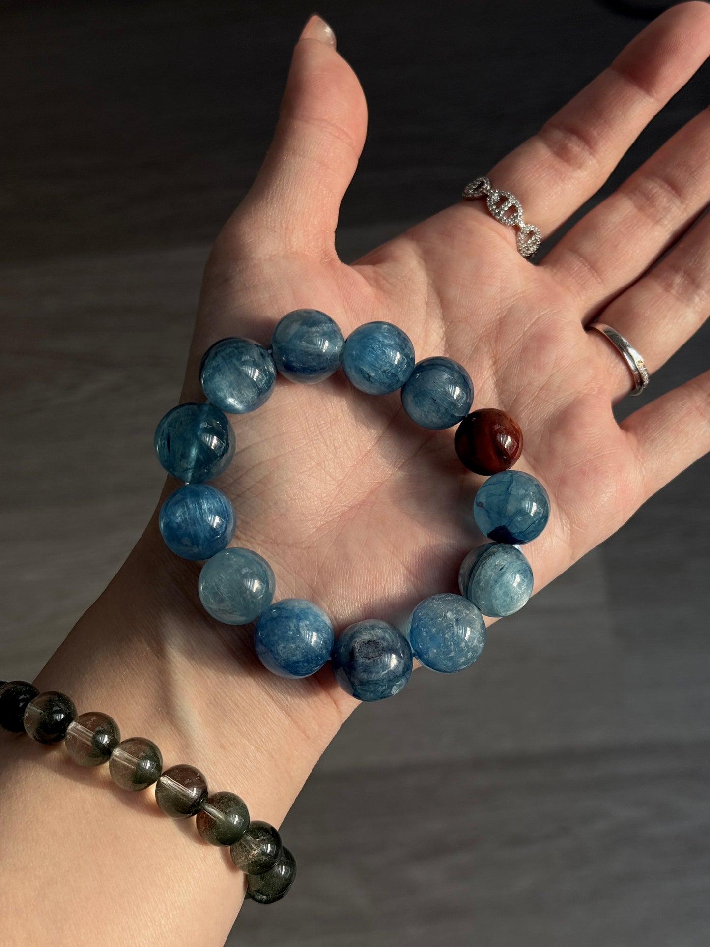 Van Gogh Kyanite with Red Amphibole Rutilated Quartz Beaded Bracelet