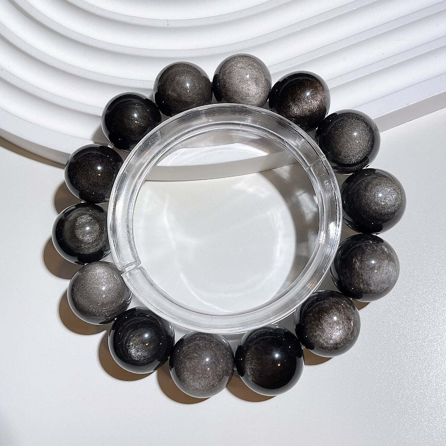 Silver Obsidian Beaded Bracelet