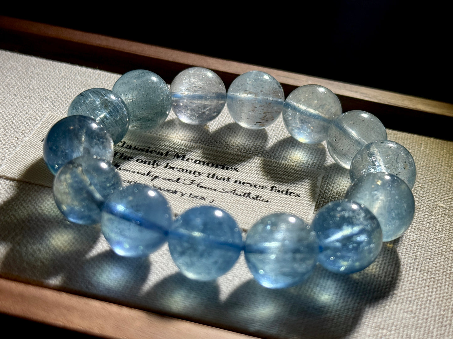 Gradient Translucent Beryl Aquamarine 12.6mm Beaded Bracelet