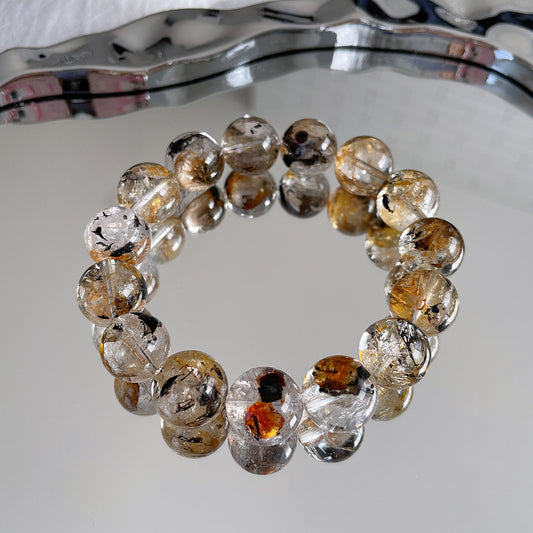 Black & Yellow Skeleton Herkimer Diamond Beaded Bracelet 閃靈骸骨