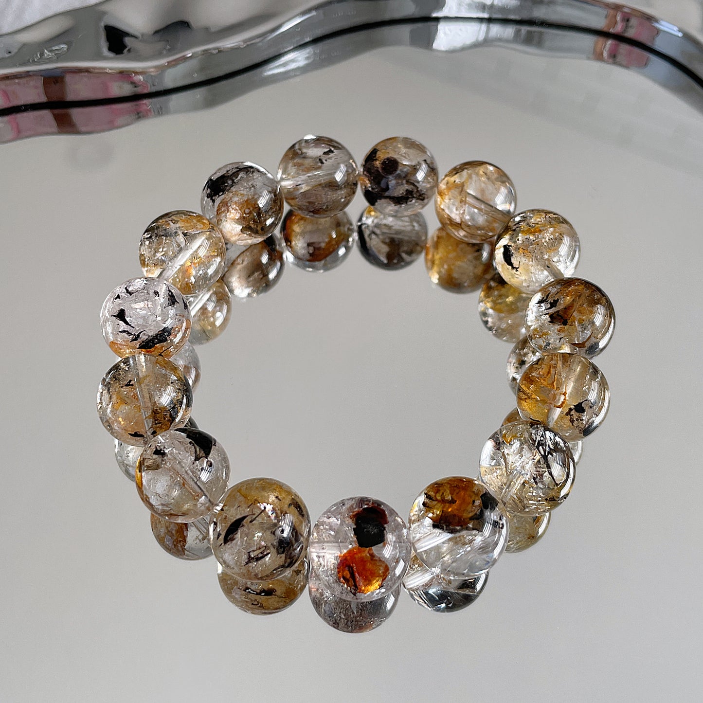 Black & Yellow Skeleton Herkimer Diamond Beaded Bracelet 閃靈骸骨