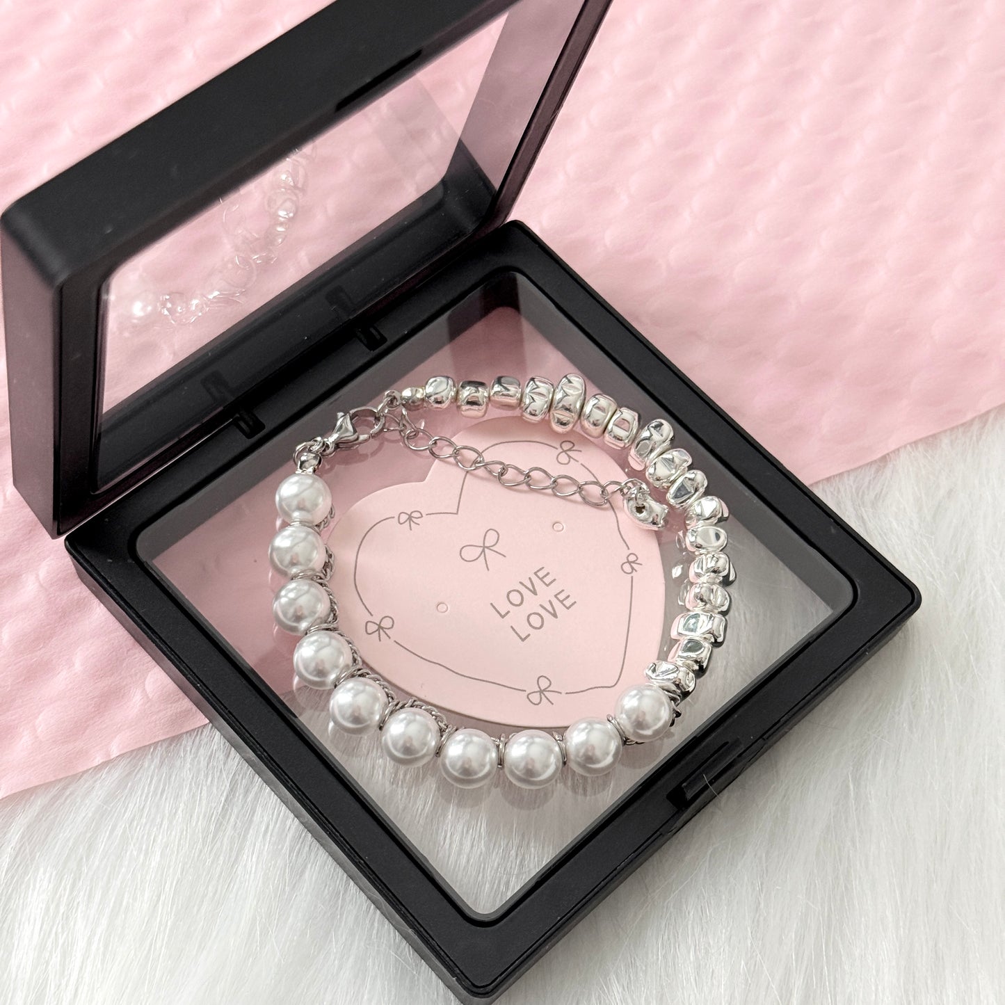 Heavily Silver-Plated Pearl Hematite Bracelet