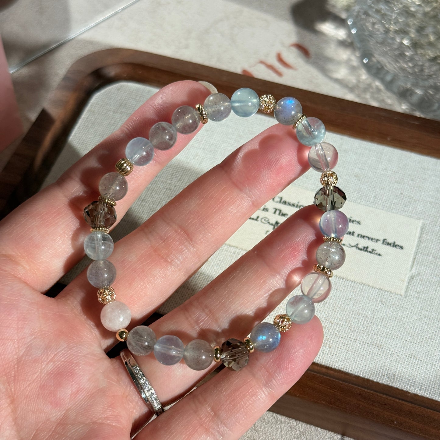 Aquamarine Labradorite Rose Quartz 7mm Trio Stone Bead Bracelet