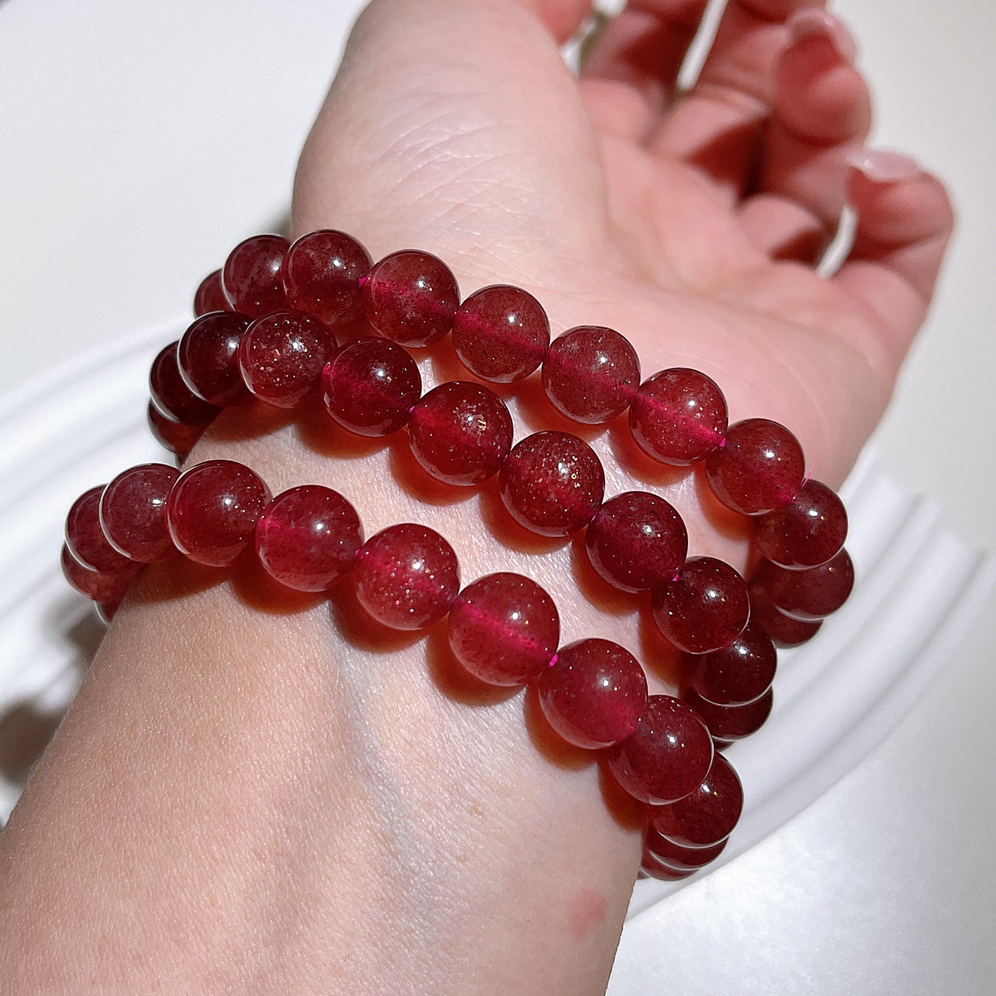 Strawberry Quartz Beaded Bracelet