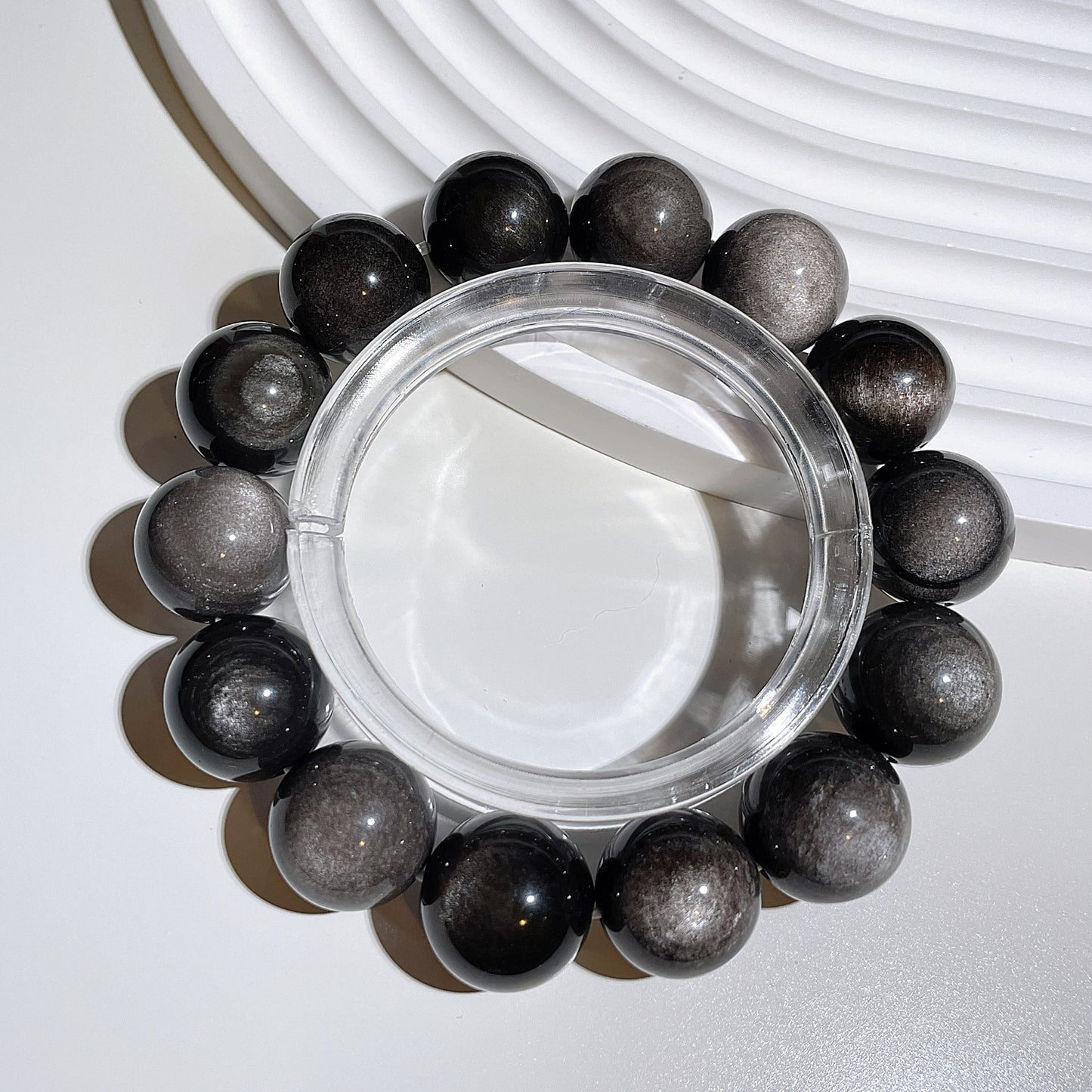 Silver Obsidian Beaded Bracelet