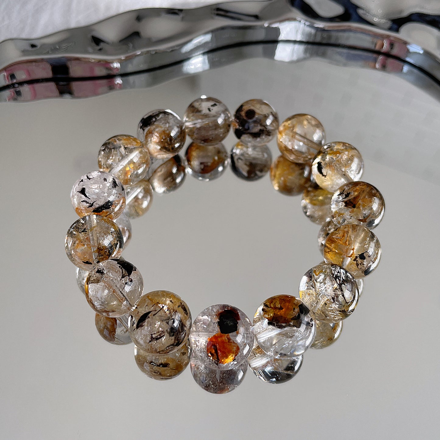 Black & Yellow Skeleton Herkimer Diamond Beaded Bracelet 閃靈骸骨
