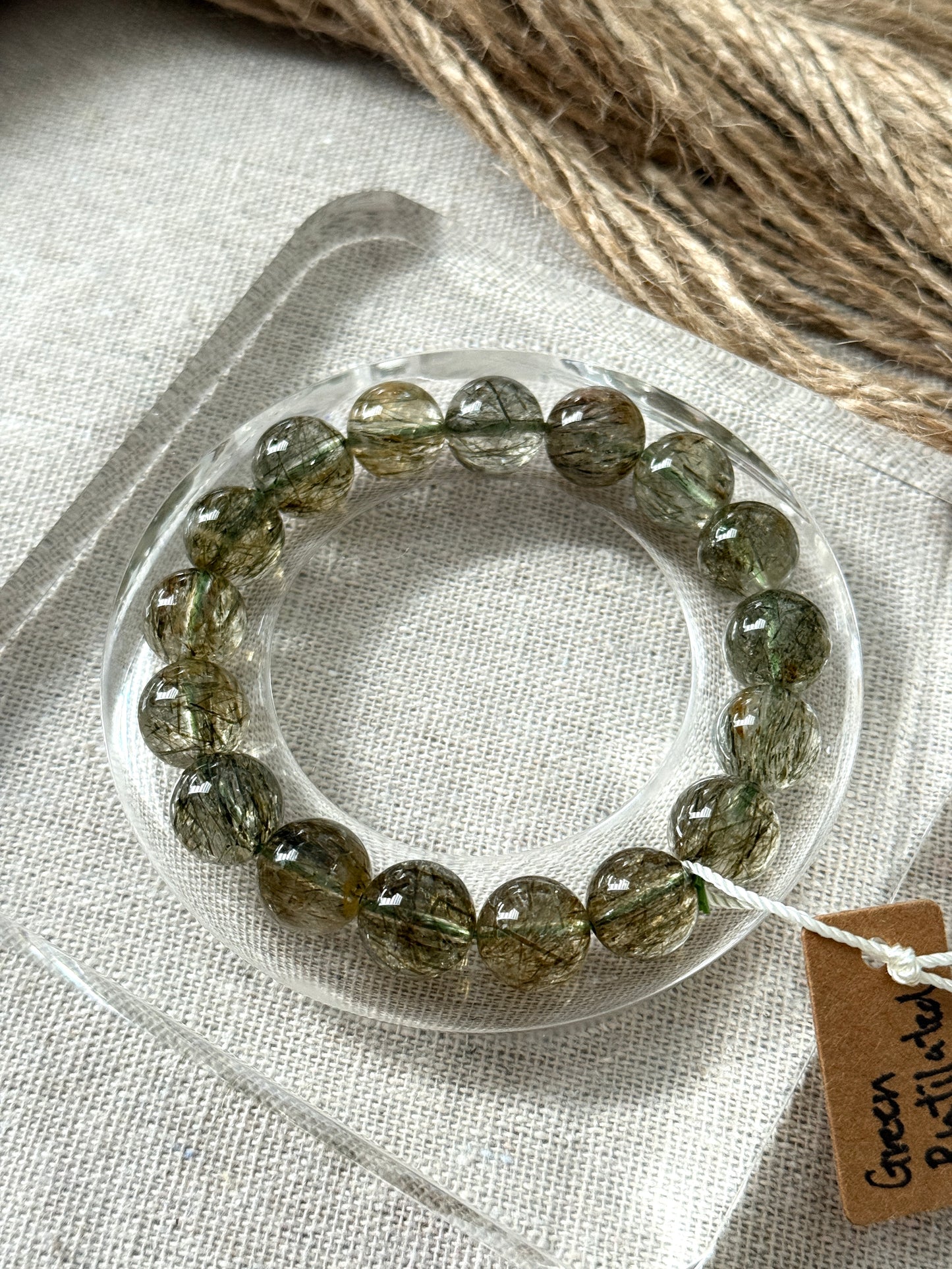Tourmalinated Green Rutilated Quartz 11.9mm Beaded Bracelet
