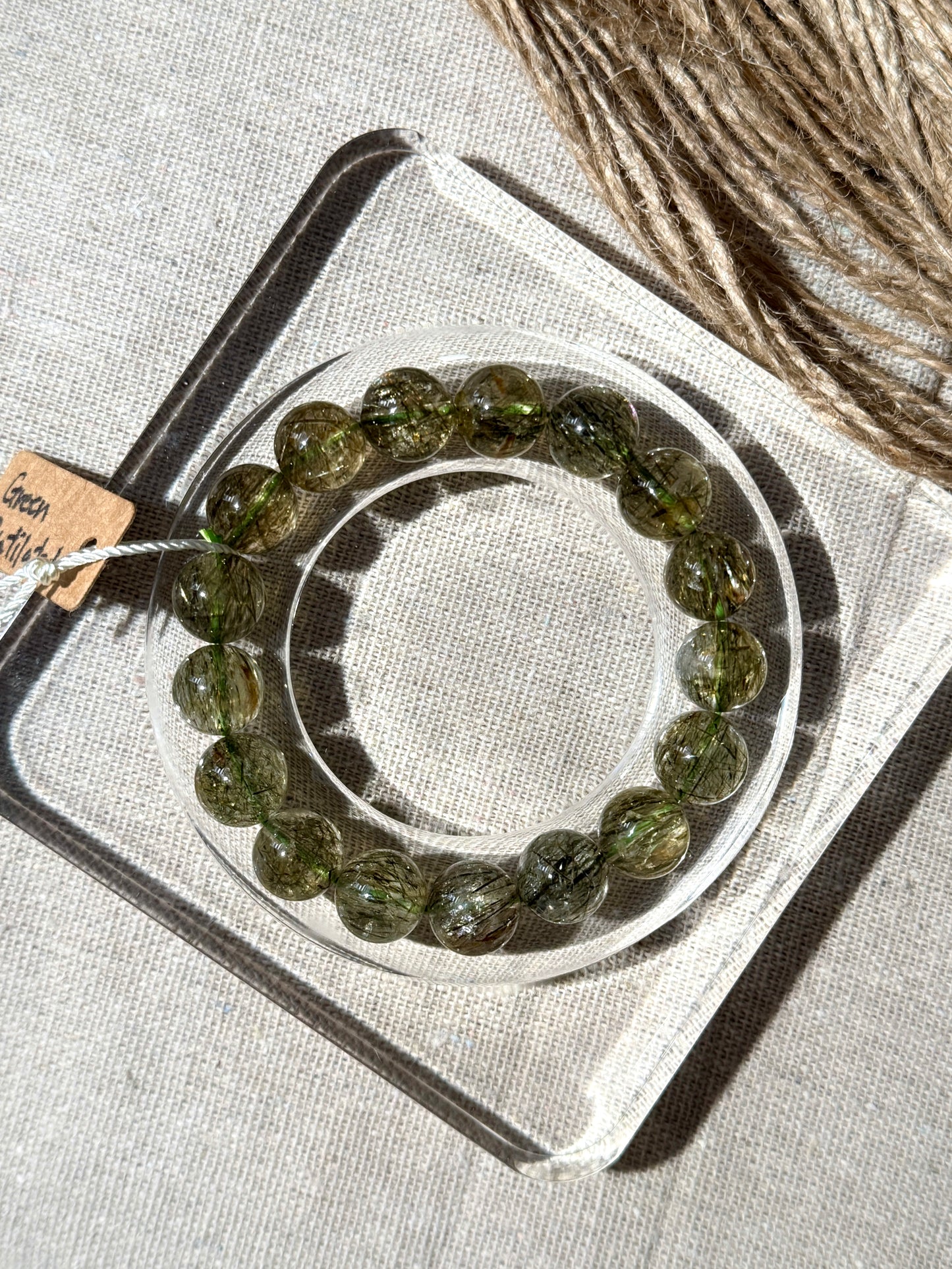 Tourmalinated Green Rutilated Quartz 11.9mm Beaded Bracelet