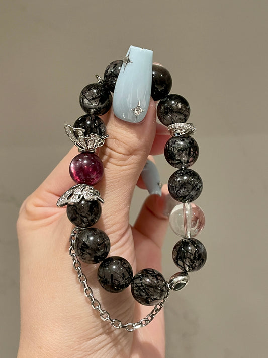 Black Rutilated Quartz Design Bracelet