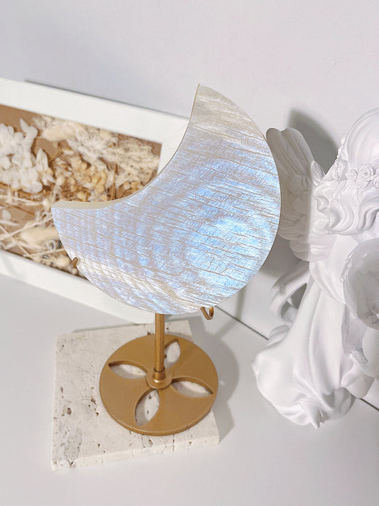 Belomorite Moonstone Moon Shape Carving with Stand