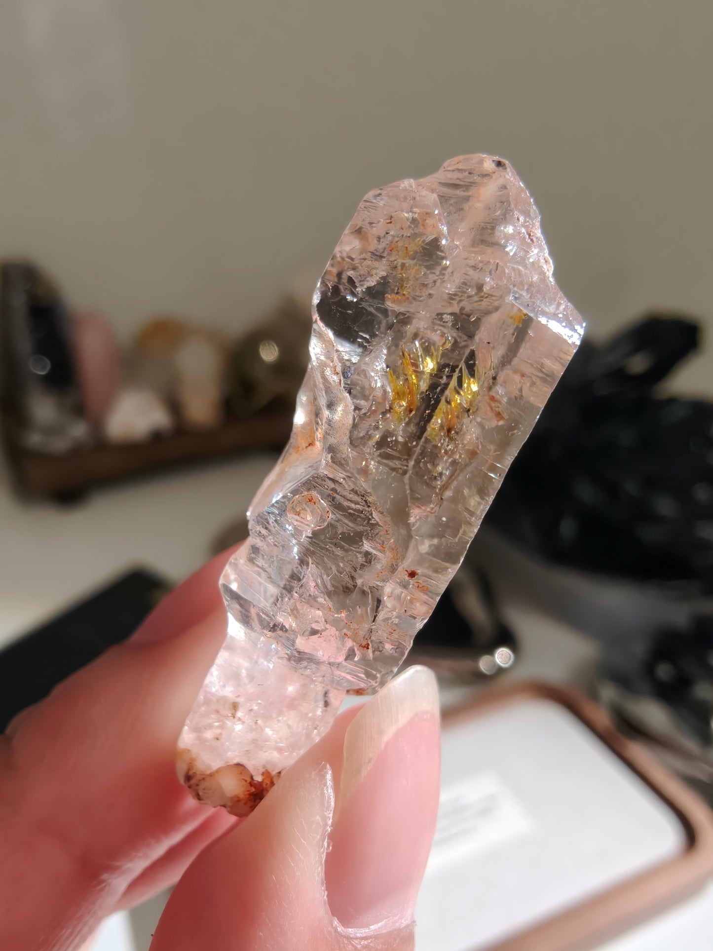 Golden Scepter Red Clay Filled Firefly Skeletal Petroleum Included Quartz UV Reactive with ENHYDROS 紅泥骸骨