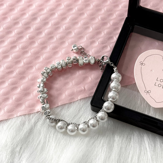 Heavily Silver-Plated Pearl Hematite Bracelet