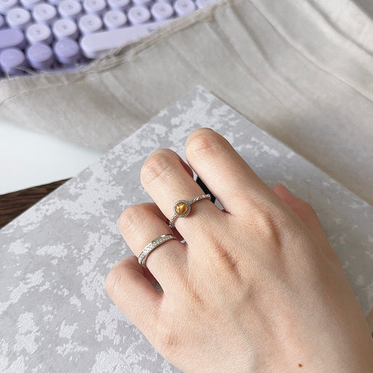 Vintage S925 Golden Rutile Quartz Zirconia Ring