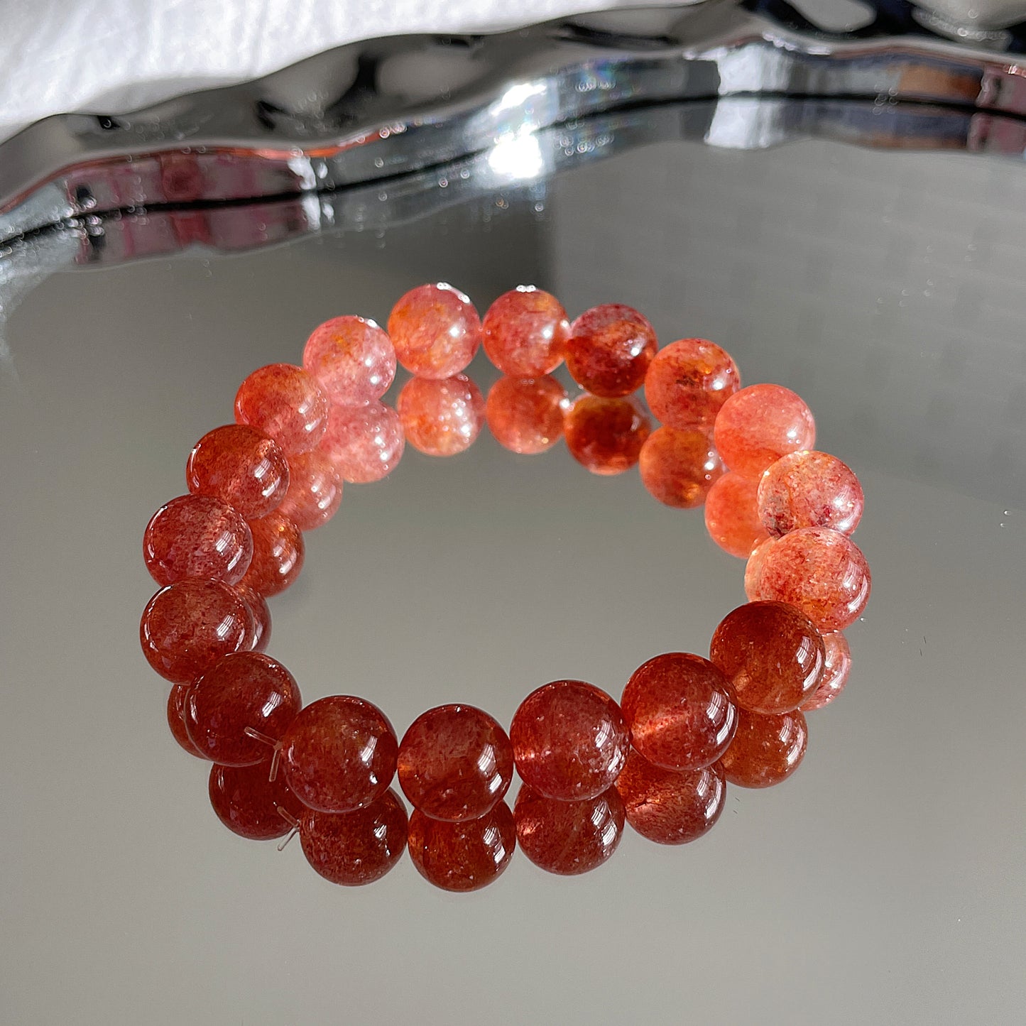 Orange Base Strawberry Quartz Beaded Bracelet