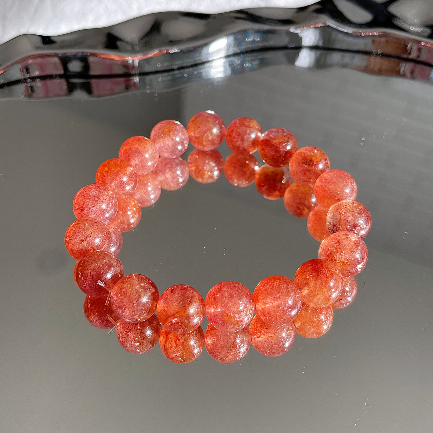 Orange Base Strawberry Quartz Beaded Bracelet