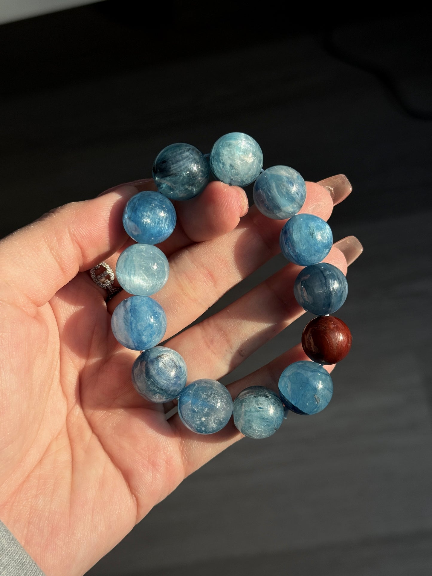 Van Gogh Kyanite with Red Amphibole Rutilated Quartz Beaded Bracelet