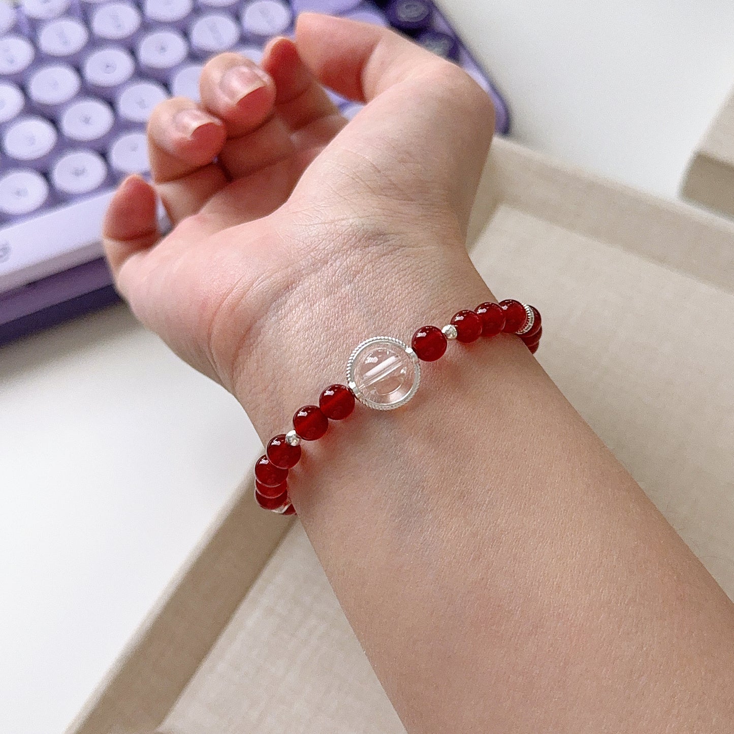 Red Agate Cornelian Lucky Stone with Clear Quartz