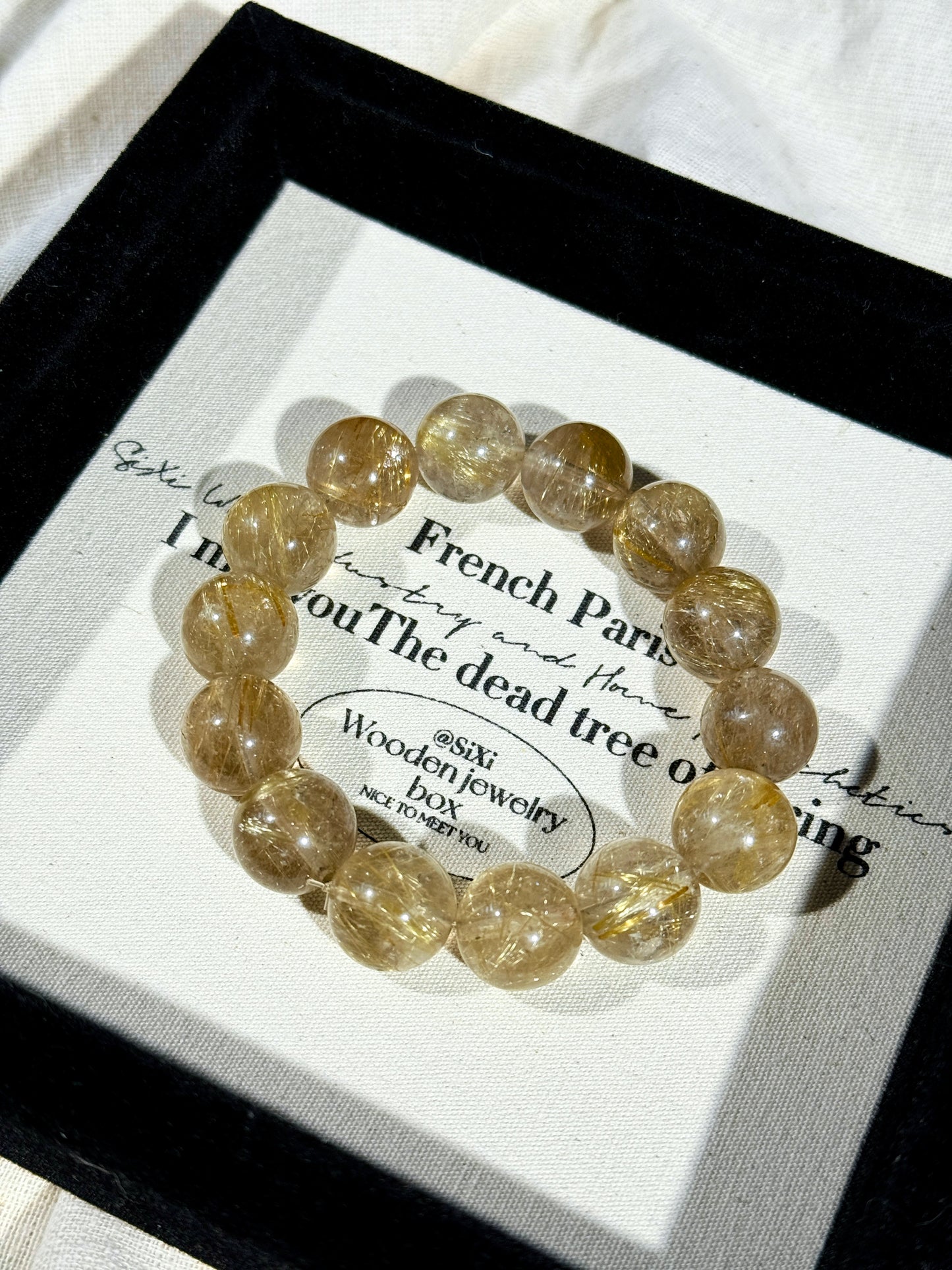 Golden Rutilated Quartz 13.8mm Beaded Bracelet