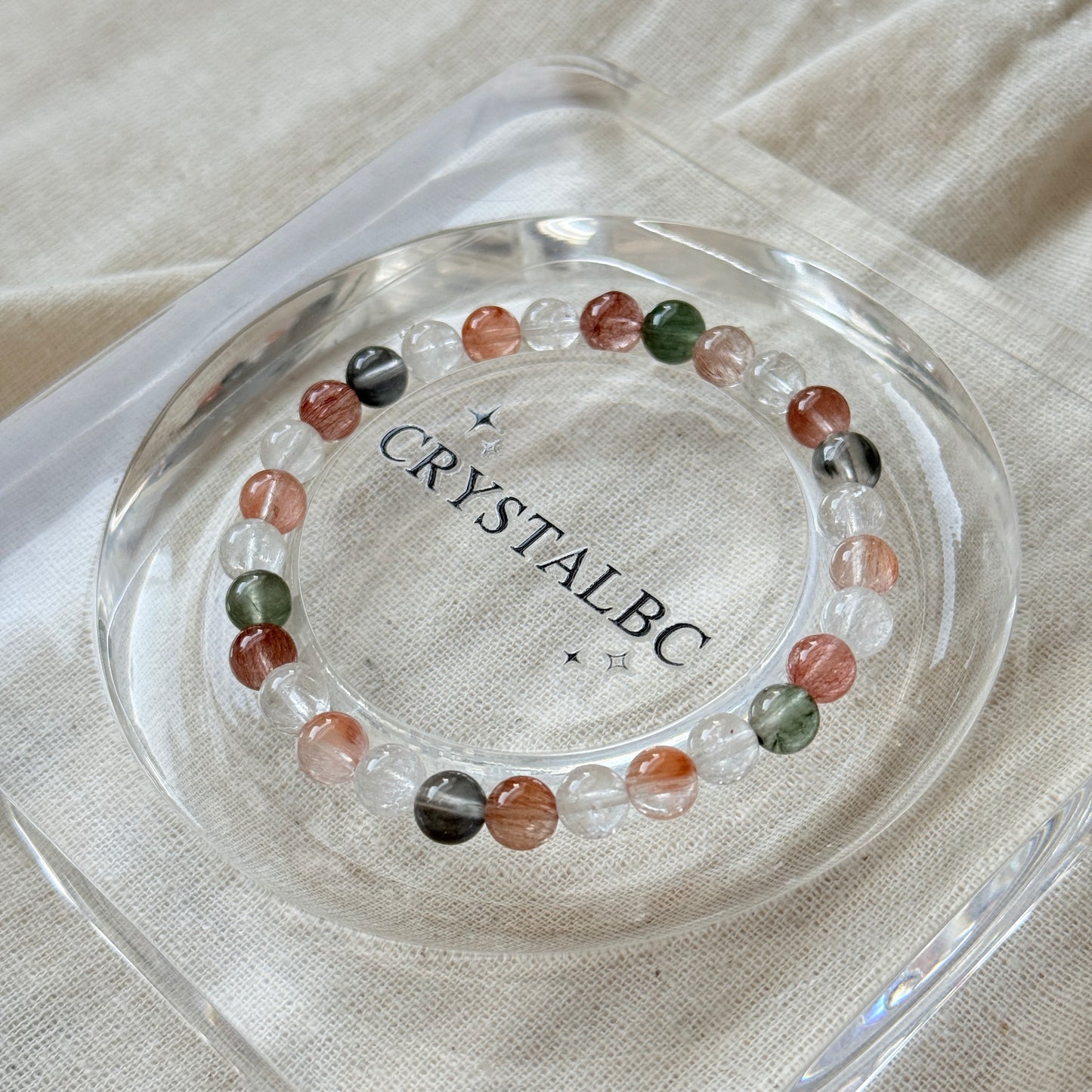 Rainbow Rabbit Hair Amphibole 6.5mm Beaded Bracelet