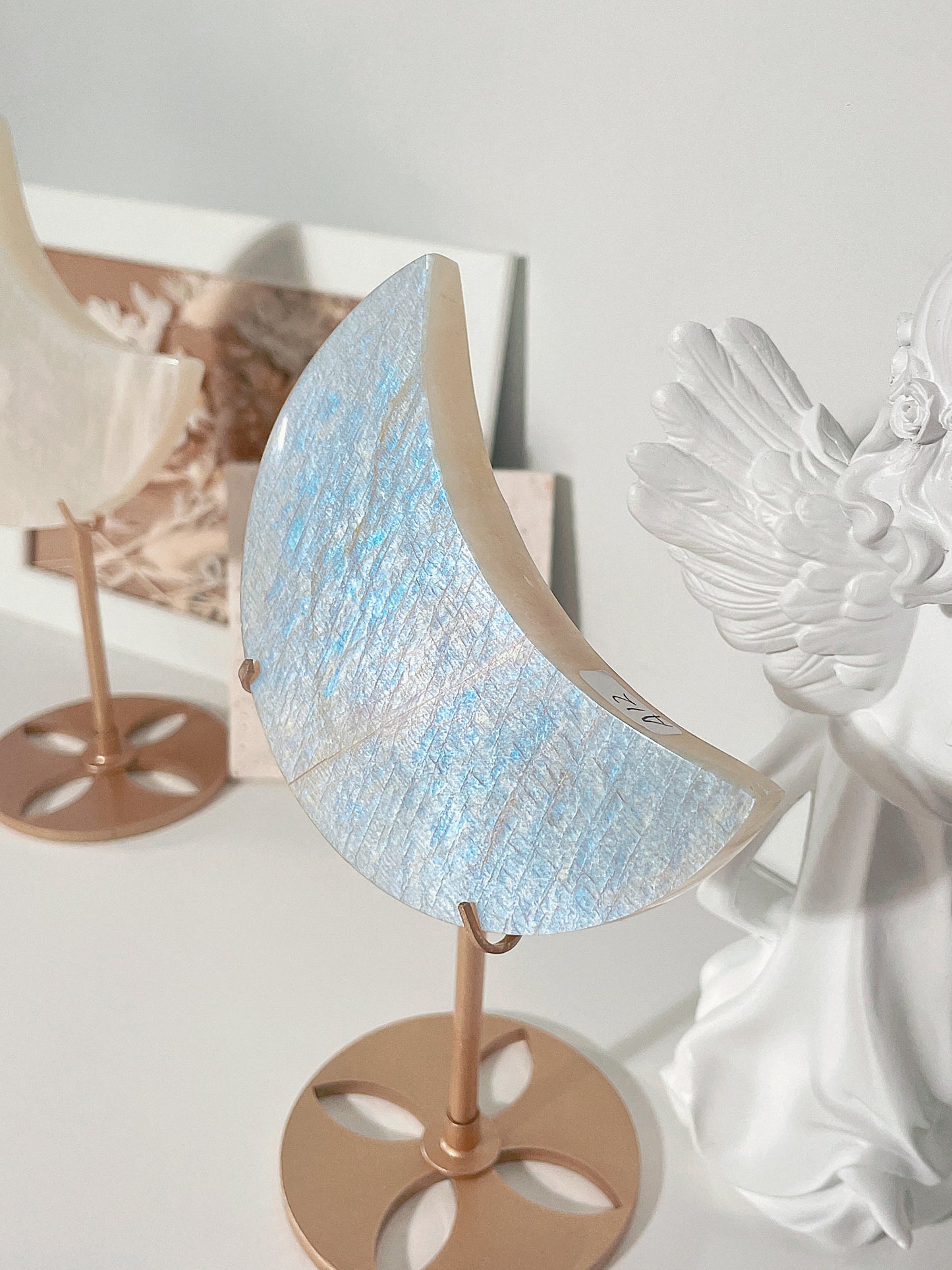 Belomorite Moonstone Moon Shape Carving with Stand