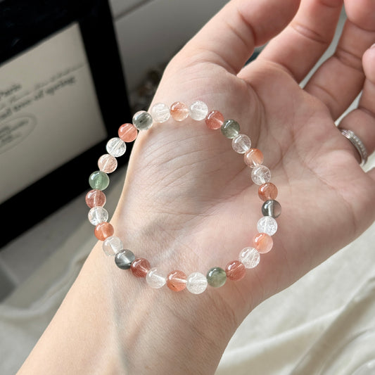 Rainbow Rabbit Hair Amphibole 6.5mm Beaded Bracelet