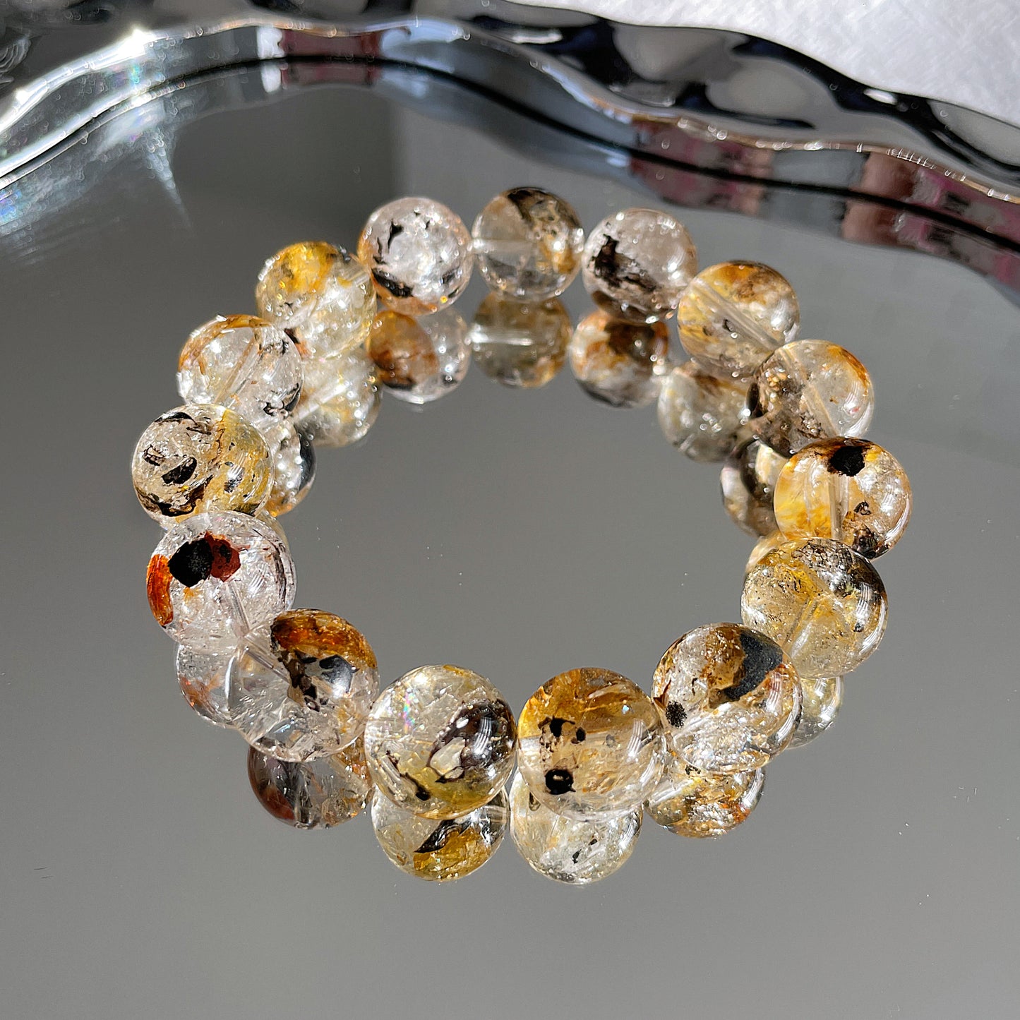 Black & Yellow Skeleton Herkimer Diamond Beaded Bracelet 閃靈骸骨