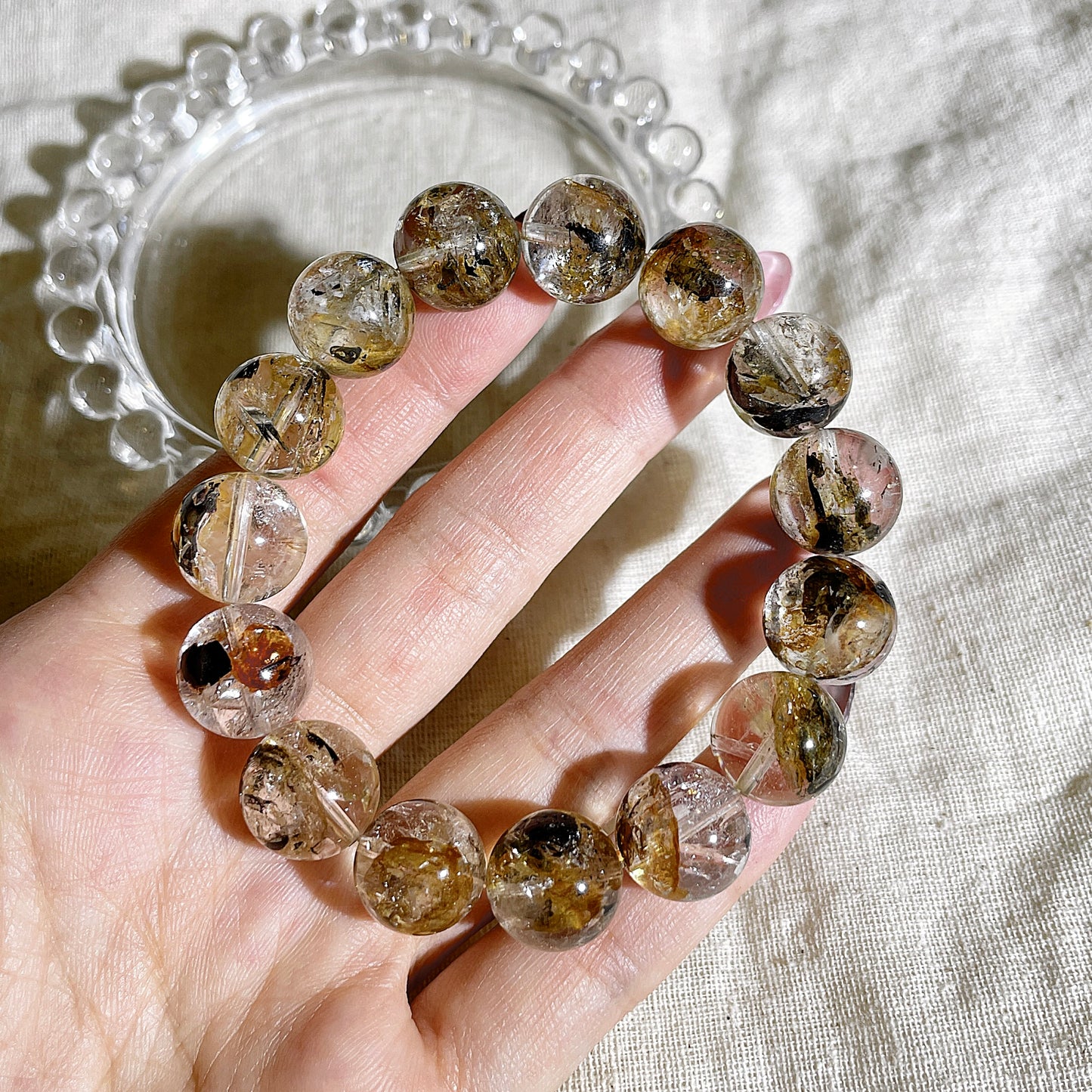 Black & Yellow Skeleton Herkimer Diamond Beaded Bracelet 閃靈骸骨