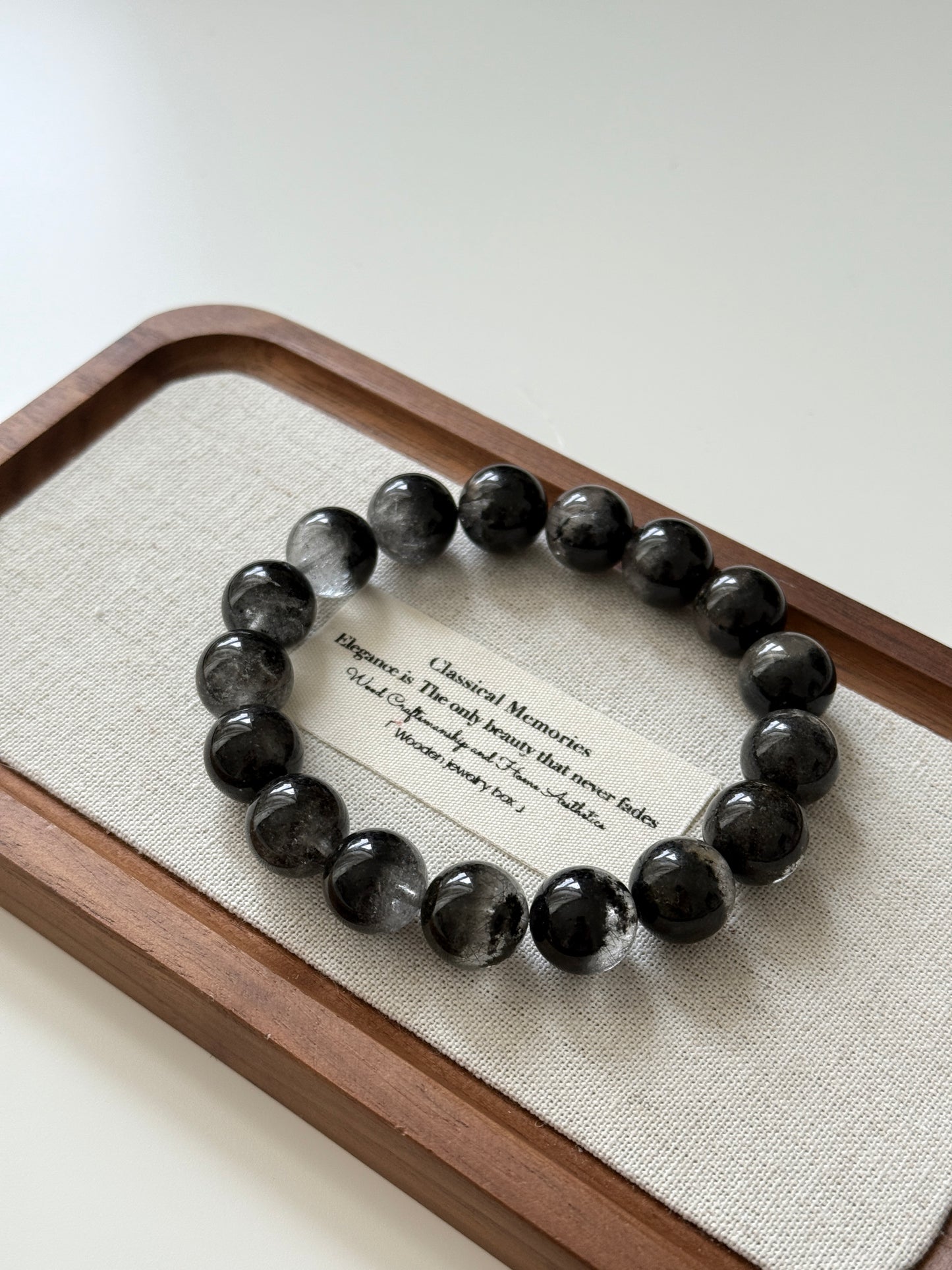 Black Phantom Quartz Beaded Bracelet 12.8mm 半盆金沙黑幽靈穿髮晶