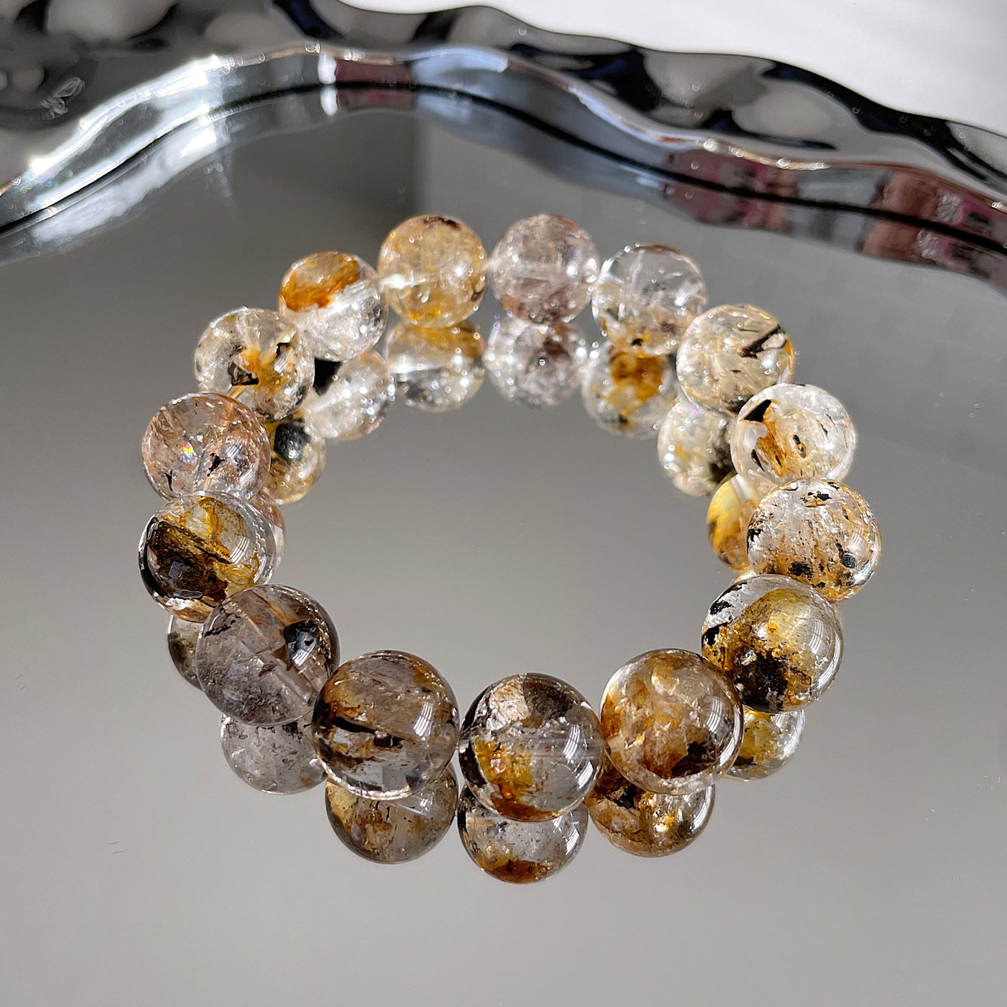 Black & Yellow Skeleton Herkimer Diamond Beaded Bracelet 閃靈骸骨