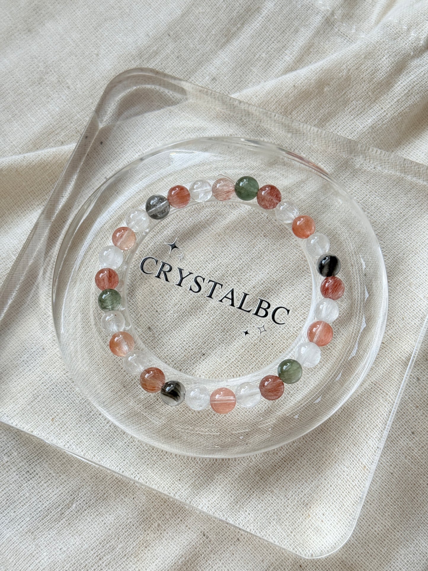 Rainbow Rabbit Hair Amphibole 6.5mm Beaded Bracelet
