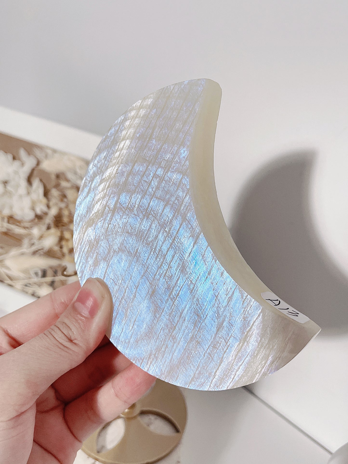 Belomorite Moonstone Moon Shape Carving with Stand