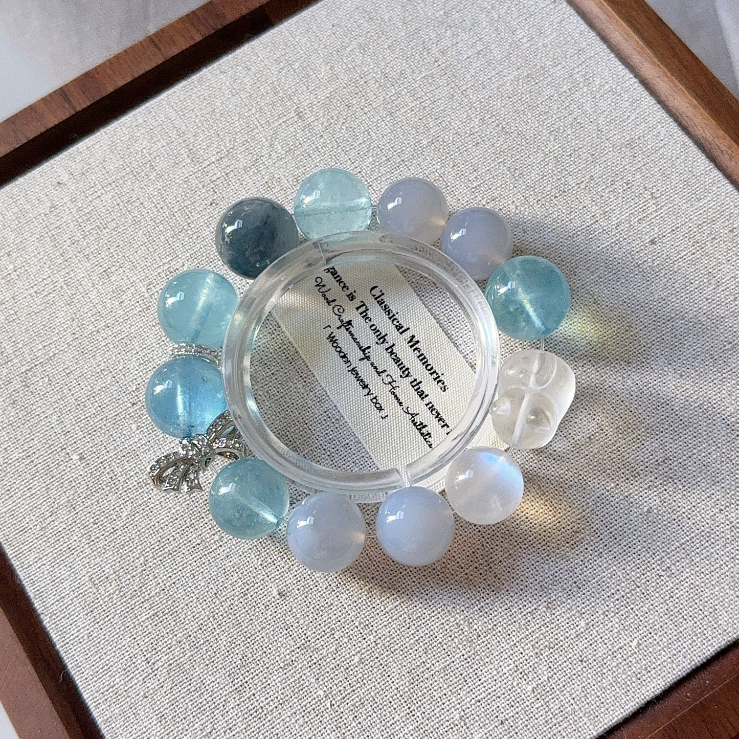 Meowy Aquamarine Moonstone with Blue Rutile Quartz Design Beaded Bracelet