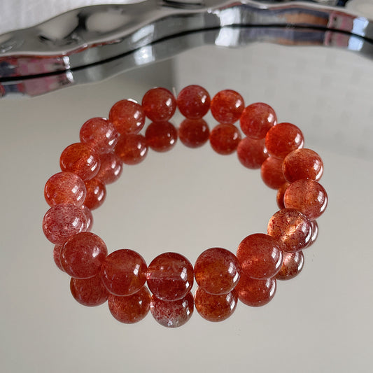 Orange Base Strawberry Quartz Beaded Bracelet
